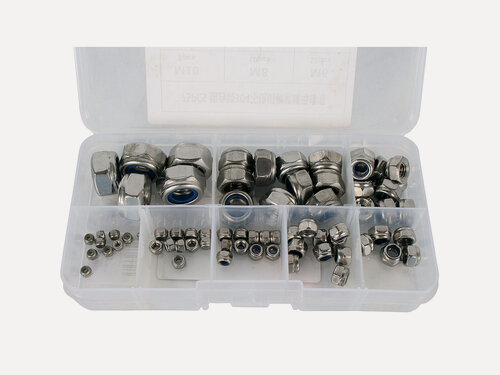 Изображение товара Набор гаек М2-М10 самоконтрящихся с нейлоновой вставкой 70 предметов