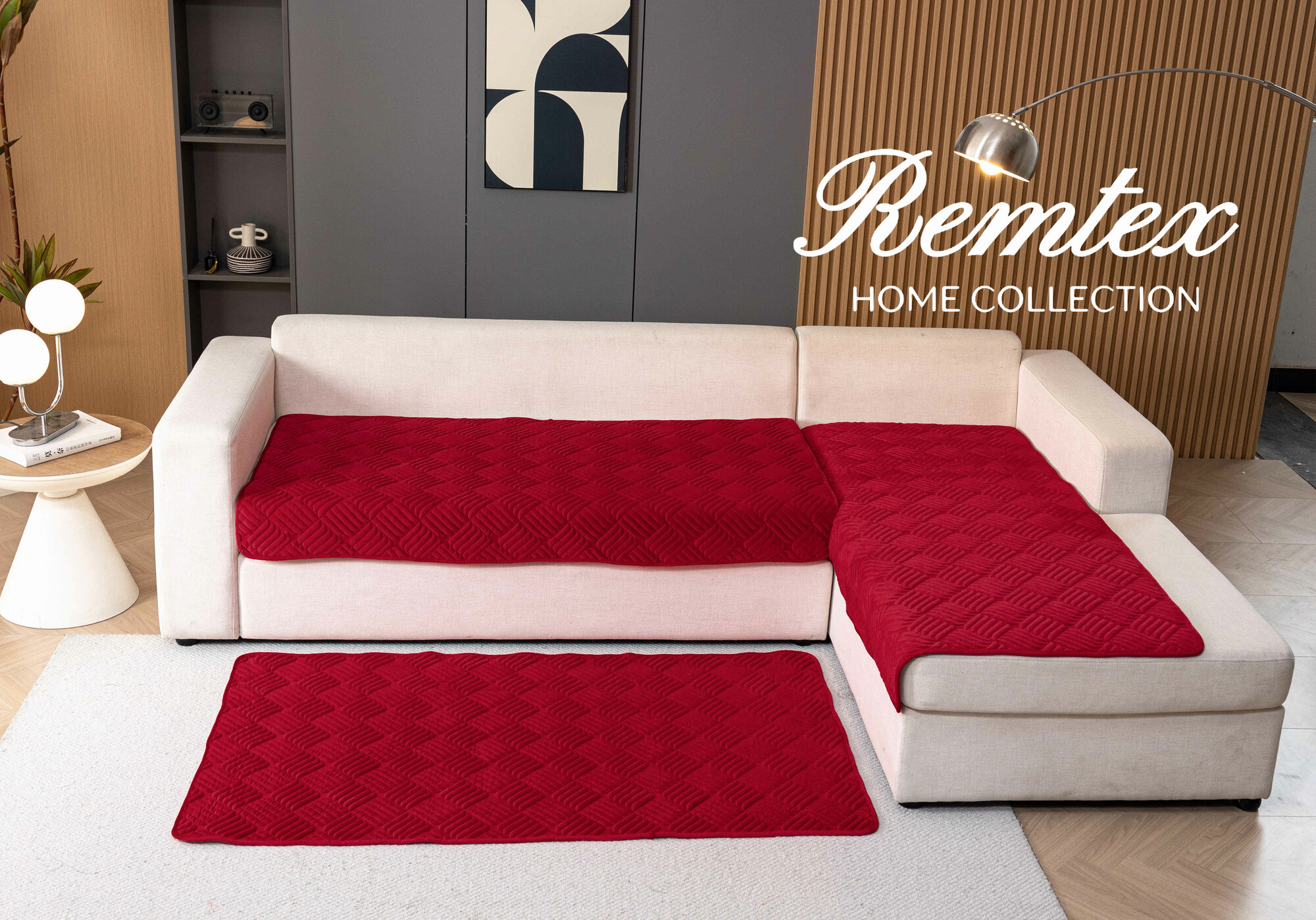 Накидки на диван "Remtex", противоскользящие, велюр, 160x90 и 210x90 см, 3 шт, красные
