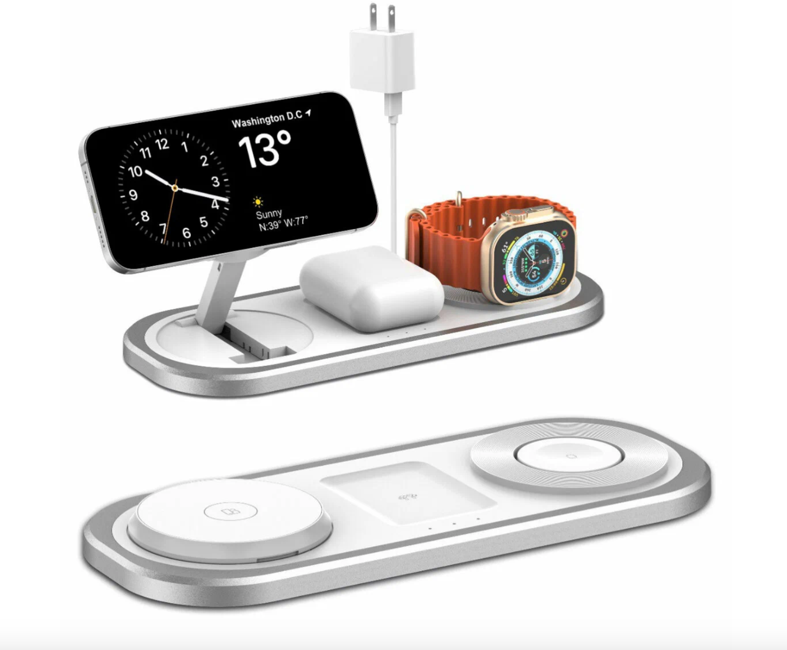 Беспроводная зарядка MagSafe 3в1, зарядка для телефона, зарядка для наушников, задрядка для часов, Apple Watch, бело-серый