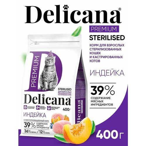 DELICANA (Деликана) Корм сухой для стерилизованных кошек/кастрированных котов, с идейкой, 400 г