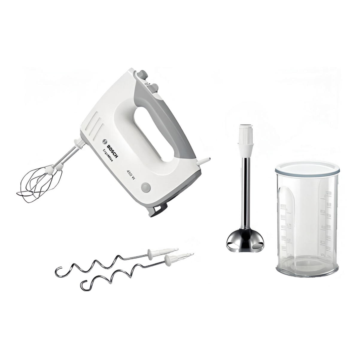 Миксер BOSCH MFQ36470, мощность 450Вт, 5 скоростей, цвет белый, 3 насадки