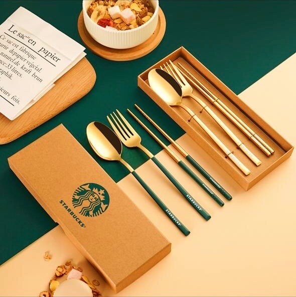 Столовые Приборы Xiaomi Набор столовых приборов Starbucks в подарочной упаковке, черный графит