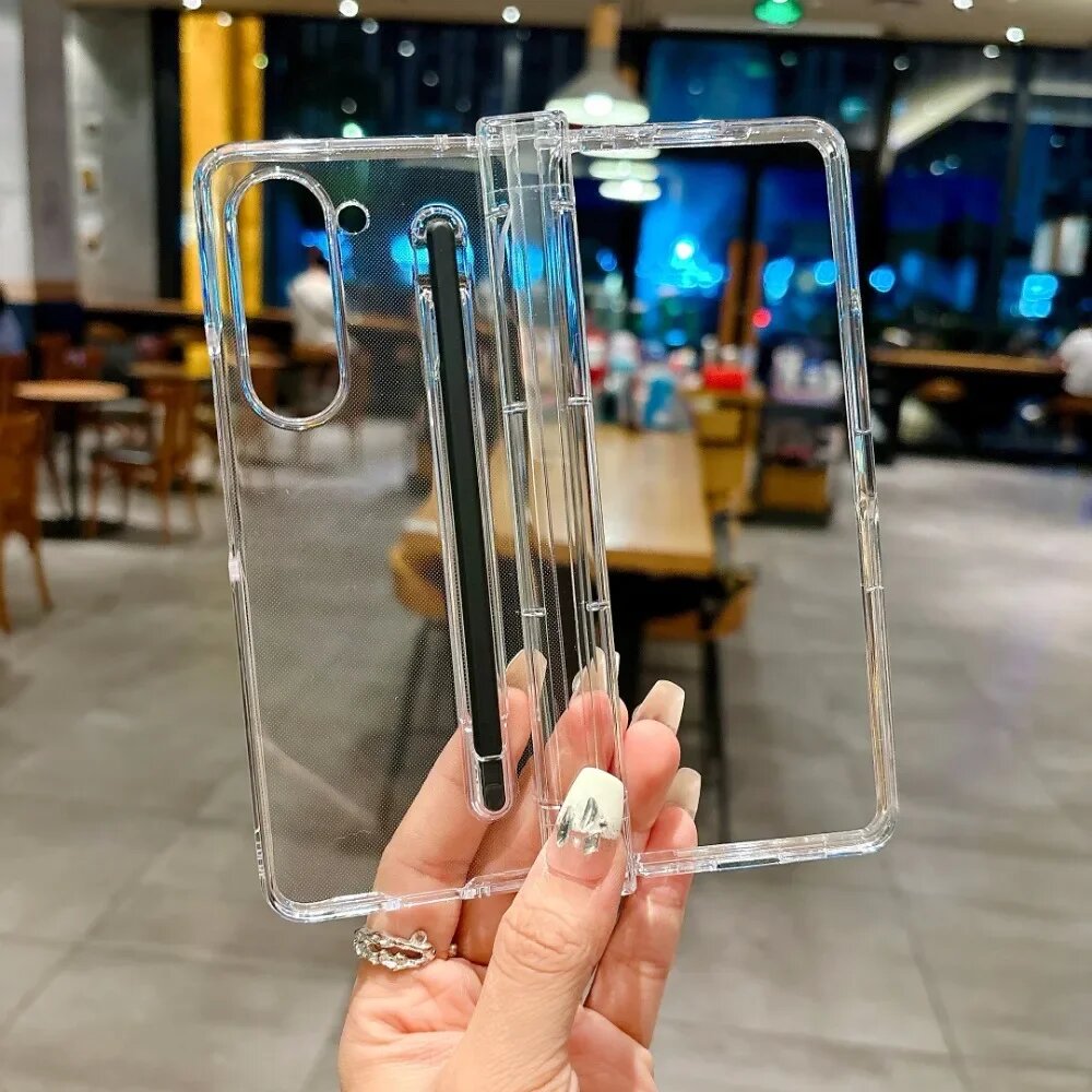 Прозрачный чехол для телефона со стилусом для Samsung Galaxy Z Fold 6 5 4 3 Fold6 Fold5 Fold4 Fold3 5G Защитная крышка с гнездом для ручки, B, Galaxy Z Fold 5 — фото 1