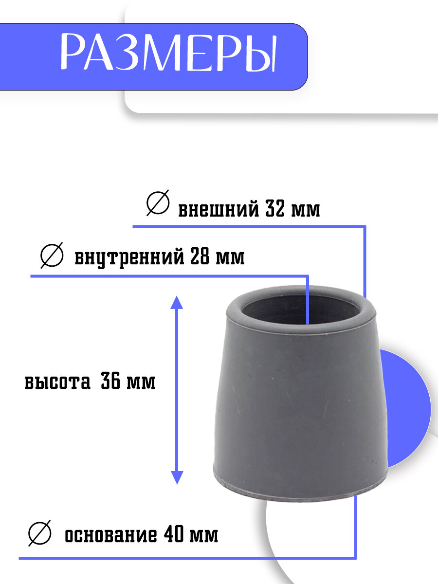 Картинки Наконечник для ходунков резиновый 28 мм - 4 шт/ Насадка для костылей, кресло-туалетов, стульчиков для ванной