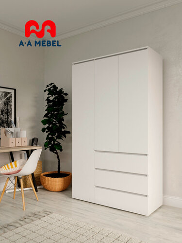 Изображение товара Шкаф Кайлас для одежды распашной с полками и ящиками 120*50*204 см белый