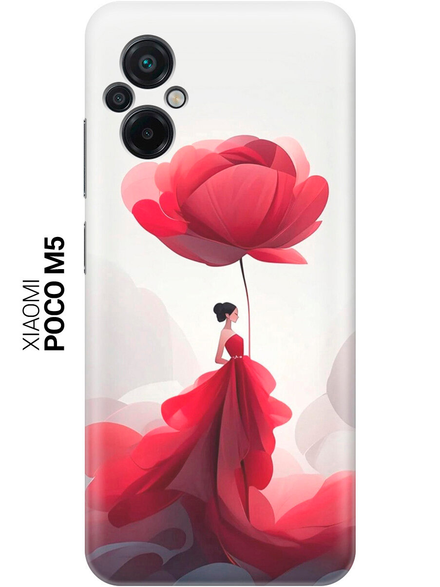 Силиконовый чехол на Xiaomi Poco M5 / Сяоми Поко М5 с рисунком "Цветочная девушка в красном"