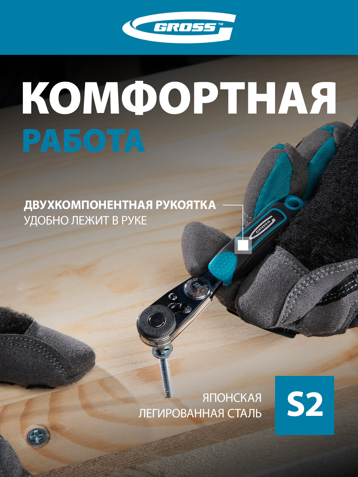 Набор бит и головок торцевых Gross 1/4", магнитный адаптер, сталь S2 пластиковый кейс, 26 предметов 11361 — фото 1