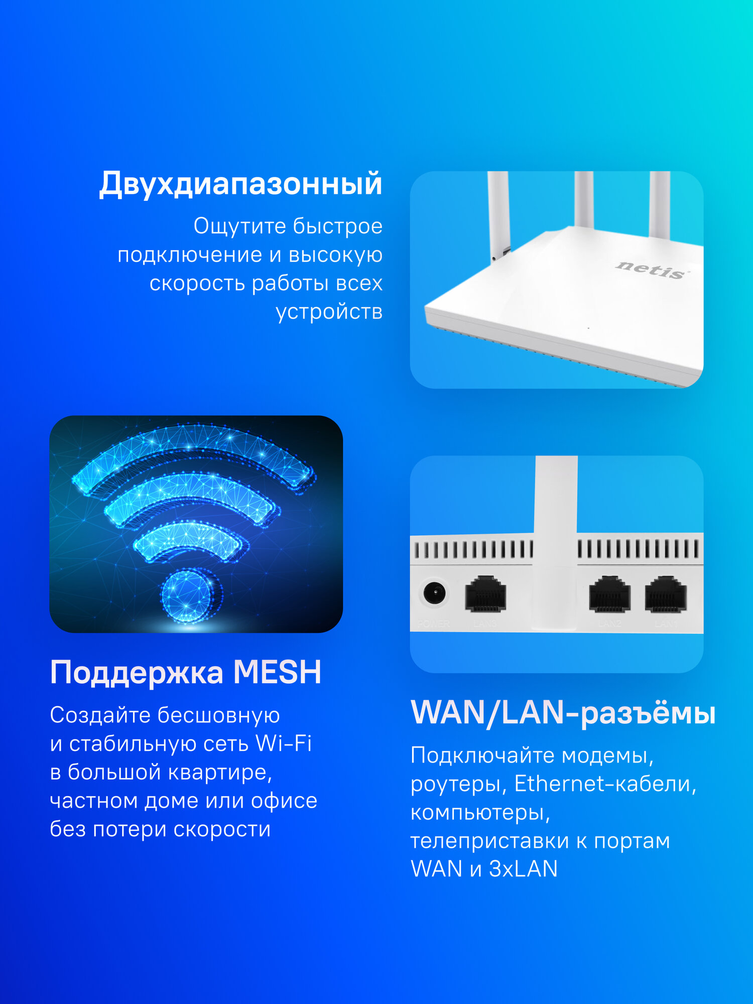 Роутер беспроводной Netis NC63 AC1200 10/100/1000BASE-TX белый — фото 1