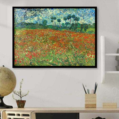 Изображение товара Постер " Репродукция Ван Гог маковое поле" 40x50 в черной рамке для интерьера на стену