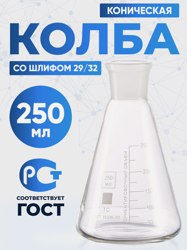 Изображение товара Колба коническая 250 мл (72 шт) КН-1-250-29/32 ТС термостойкое боросиликатное стекло, Лаборио
