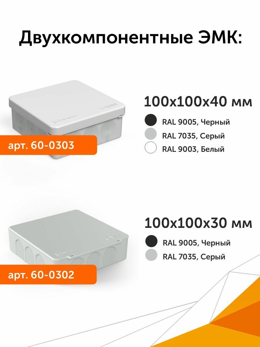Коробка распределительная 60-0210-9005 для прямого монтажа двухкомпонентная безгалогенная (HF) черная 80х80х40 Промрукав — фото 1