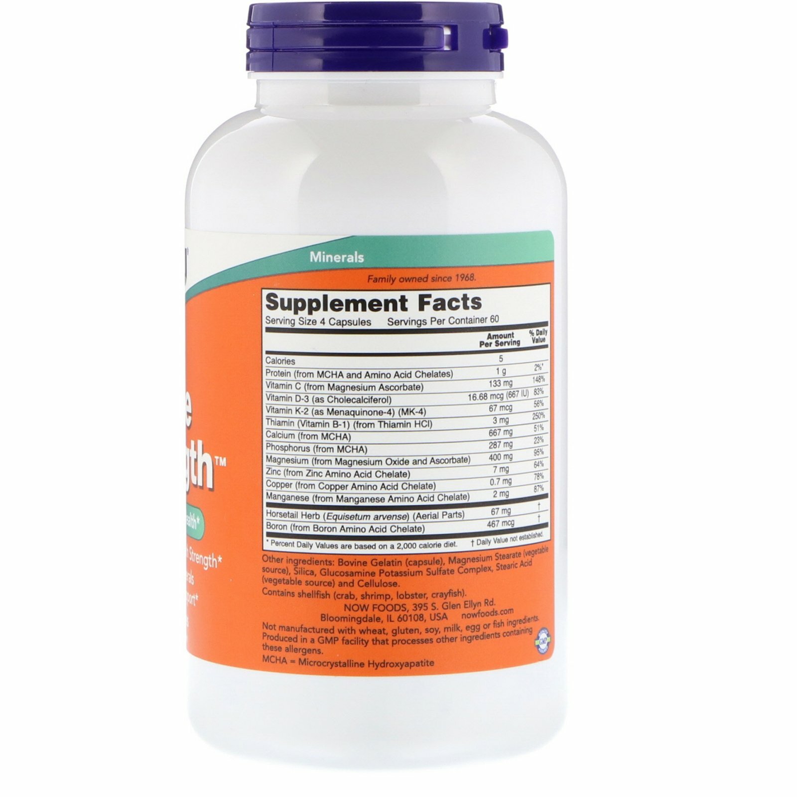 Картинки NOW Bone Strength Крепкие Кости, Минералы и Витамины - 240 капсул