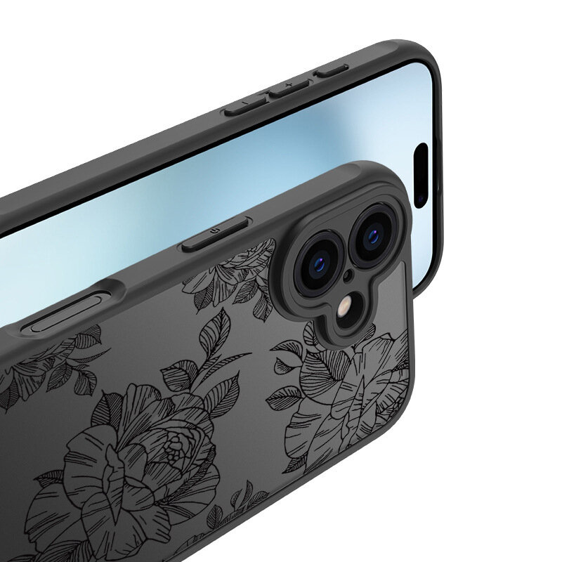 Чехол Creative Case Print для Apple iPhone 16 (айфон 16) противоударный, черный цветок — фото 1
