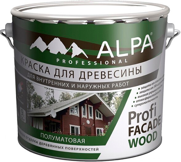 Краска для Деревянных Фасадов Alpa Profi Facade Wood 2.5л Белая Полуматовая Акриловая Суперэластичная / Альпа.