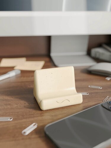 Изображение товара Подставка для телефона Infi 6х8х6 см настольная, держатель для смартфона и планшета, бетон, кремовый глянцевый