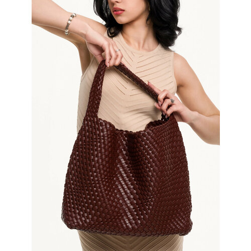 Сумка хобо VivaldiZ, 2 шт, фактура плетеная, бордовый