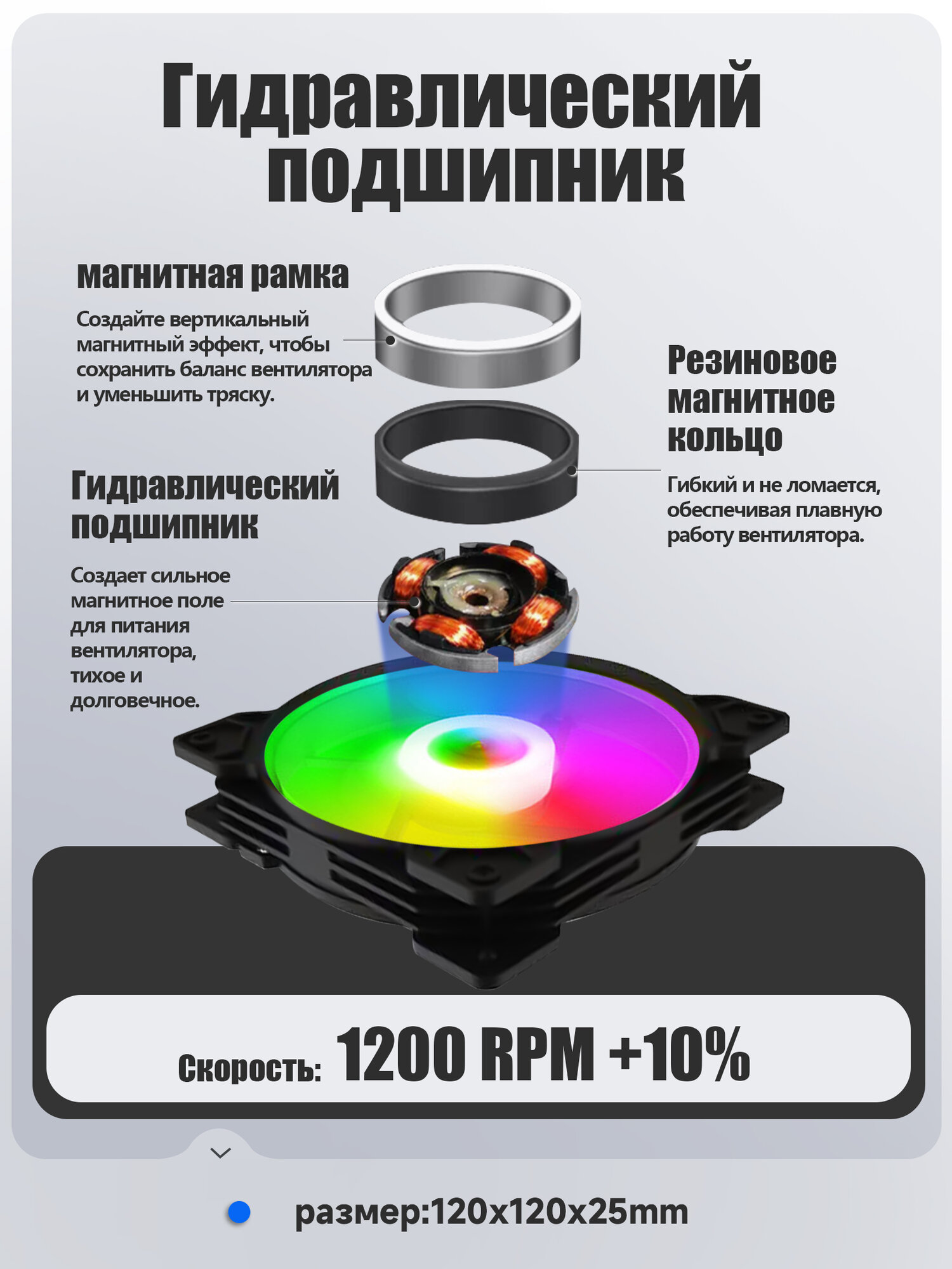 Вентилятор для корпуса компьютера *6 шт, RGB вентилятор для корпуса 120х120мм — фото 1