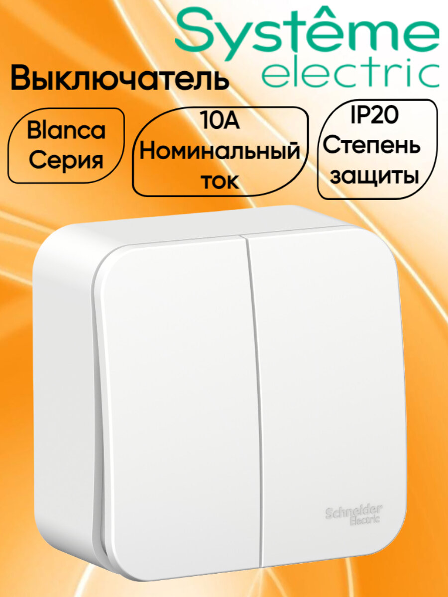 Blanca Выключатель открытой установки двухклавишный сх.5, 10А, Белый