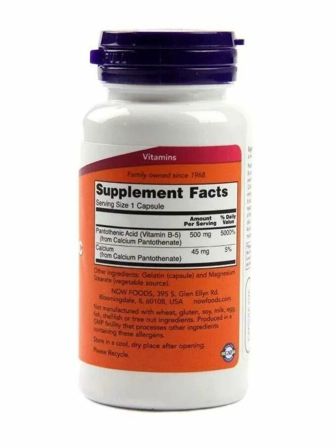 Картинки Пантотеновая кислота (витамин В5) NOW Pantothenic Acid 500 mg, 100 капсул