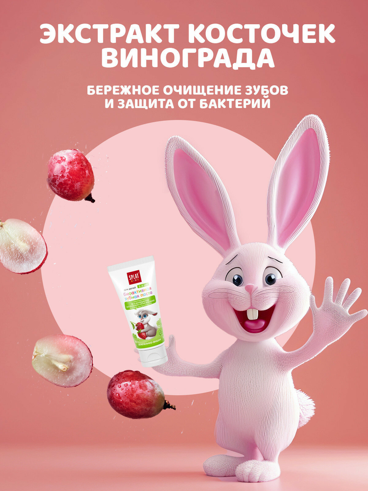 Изображение Натуральная антибактериальная детская зубная паста SPLAT KIDS ЗЕМЛЯНИКА-ВИШНЯ от 2 до 6 лет, 50 мл, 2 шт