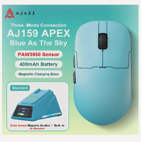 Изображение товара Беспроводная игровая мышь Ajazz AJ159 APEX, с док-станцией, голубая