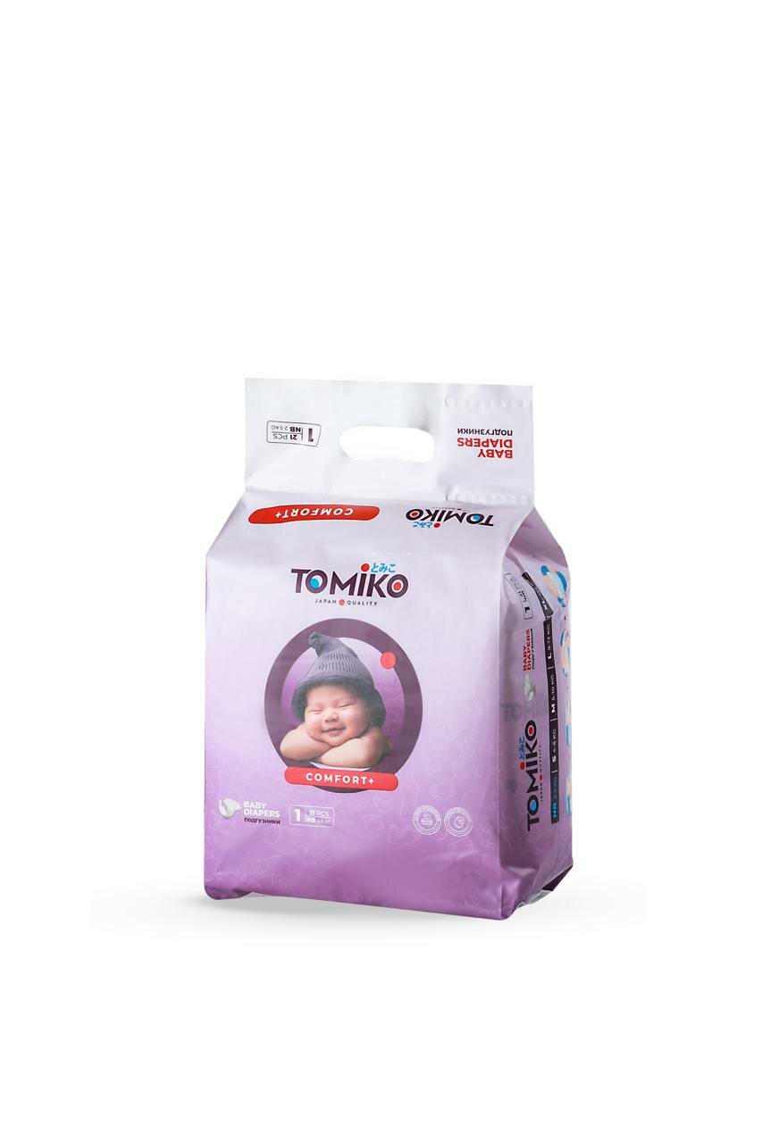 Подгузники Tomiko "Comfort+" NB, 2-5кг для новорожденных, ежедневные, 21 шт.