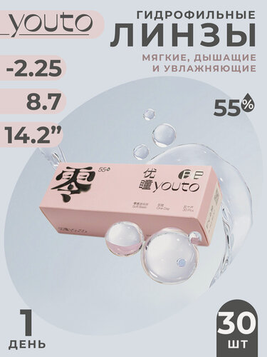 Изображение товара Линзы контактные однодневные YOUTO,30 штук,-2.25, гидрогелевые