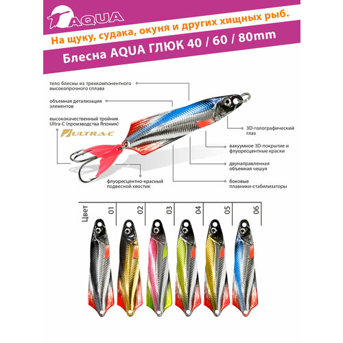 Блесна колебалка для рыбалки AQUA Глюк 40mm 7g цвет 03 2шт
