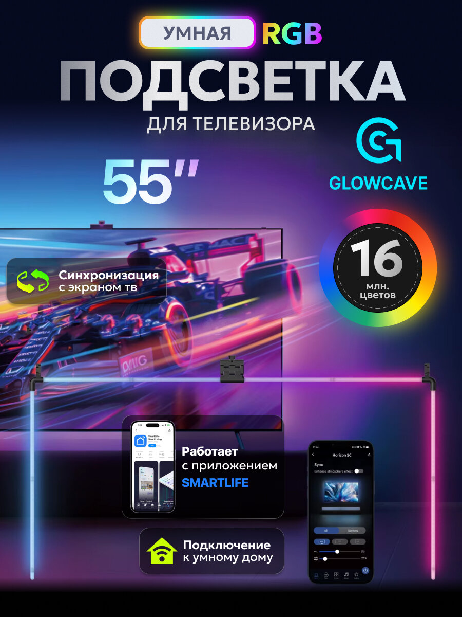 Адаптивная динамическая подсветка Glowcave Horizon-5C-55 для телевизора 55 дюймов, синхронизирующий свет
