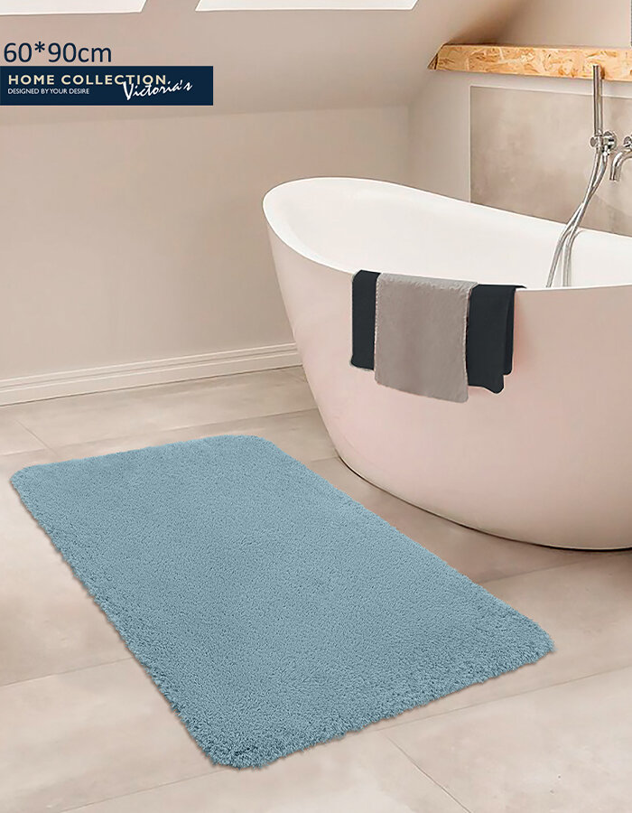 Коврик 60х90см для ванной комнаты нескользящий голубой премиум