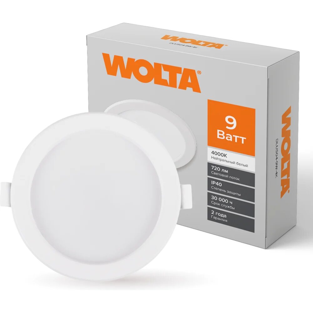 Ультратонкая панель встраиваемая Wolta мощность 9Вт дневной белый свет 4000К IP40 световой поток 720лм светодиодный светильник DLUS-9W-4K