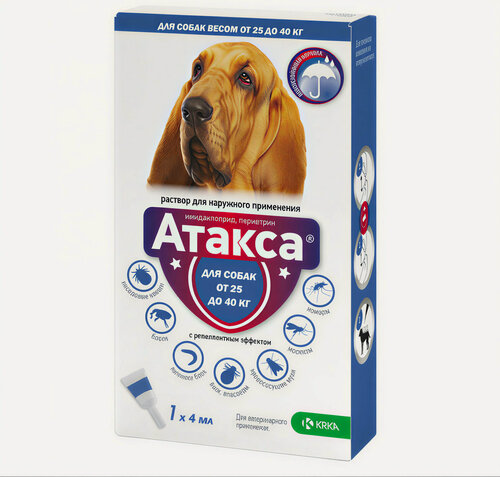 Изображение товара Капли инсектоакарицидные крка Атакса для собак от 25 до 40 кг,1 пипетка х 4 мл