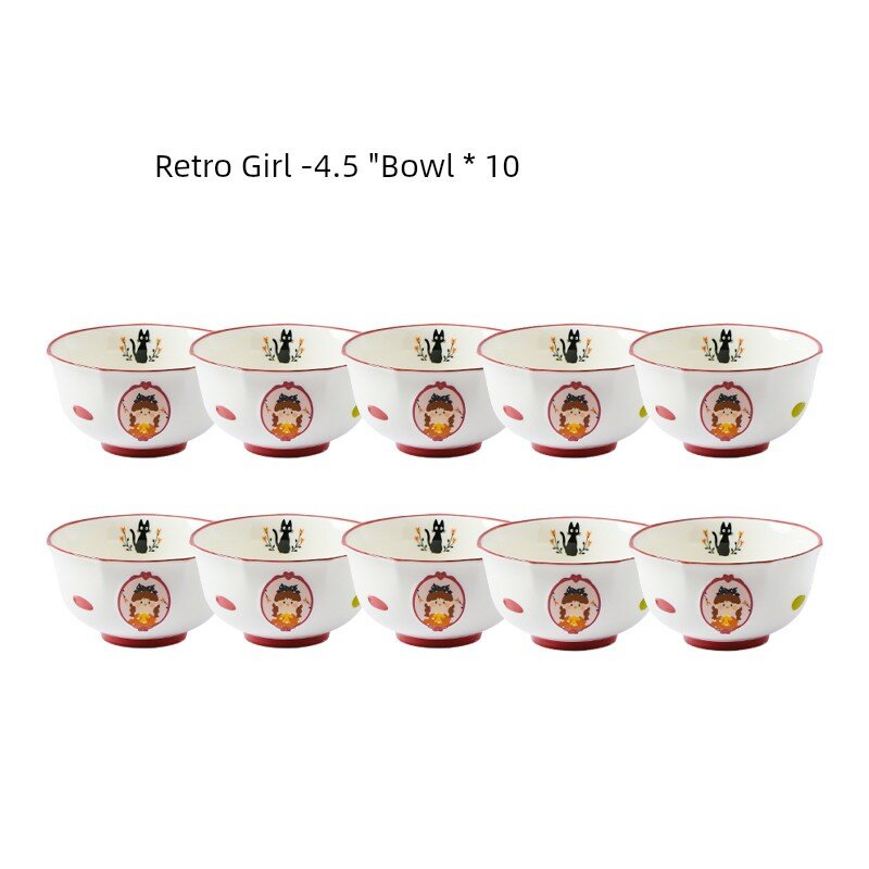 Retro Girl 4,5-дюймовая керамическая миска, белая, набор из 10 штук для микроволновой посуды
