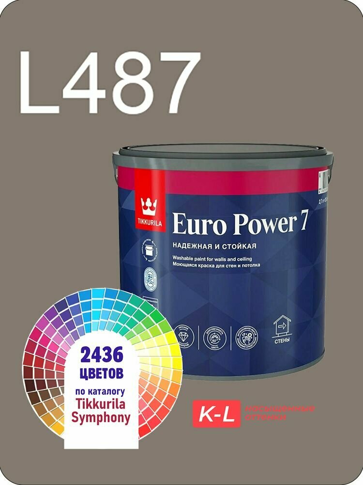 Краска для стен и потолков Tikkurila Euro Power 7 2,7л.2,7л. насыщенные оттенки L487