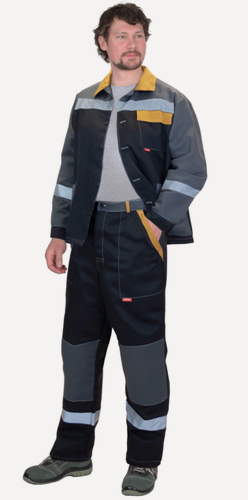 Изображение товара Спецодежда, Костюм рабочий мужской арт.1515, куртка и брюки, цвет: черный + серый, размер: 52-54, рост 170-176