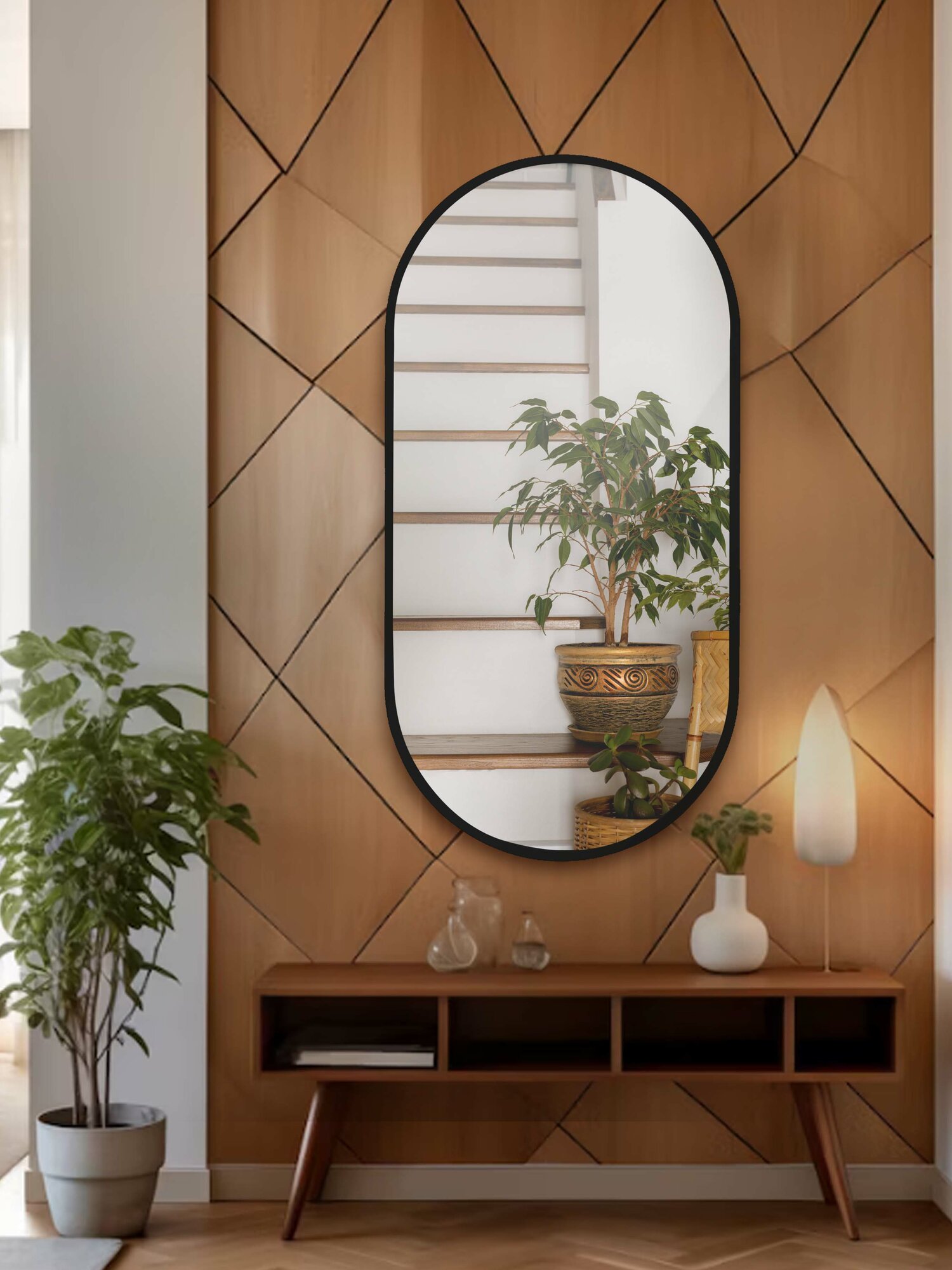 Зеркало овальное настенное Мансарда 80х40 см интерьерное с черной окантовкой универсальное — фото 1