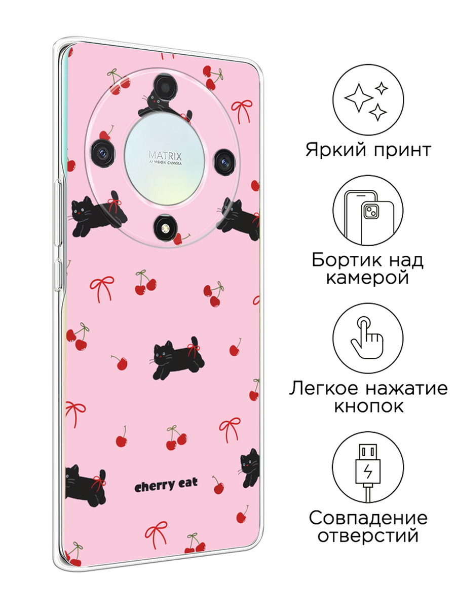 Силиконовый чехол на Honor X9A / Хонор X9A с принтом cherry cat — фото 1
