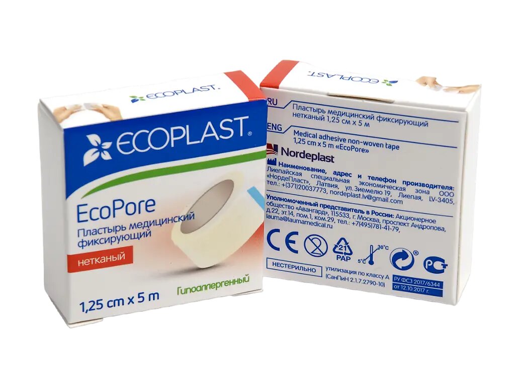 Ecoplast Пластырь EcoPore медицинский фиксирующий нетканый 125 см х 5 м 1 шт