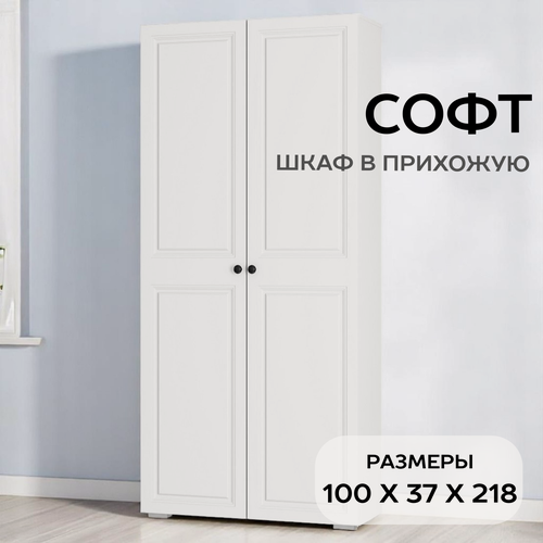 Изображение товара Шкаф для одежды распашной БТС Мебель Софт ШК-01, 2 двери, 100х37х218 см, цвет белый, фасады МДФ