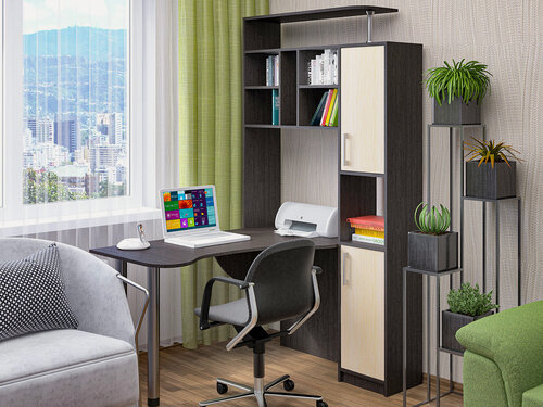 Изображение товара Стол компьютерный "МК Пирамида" СК-14 с пеналом, универсальный (правый, левый), цвет венге/молоко, 200х110х135 см