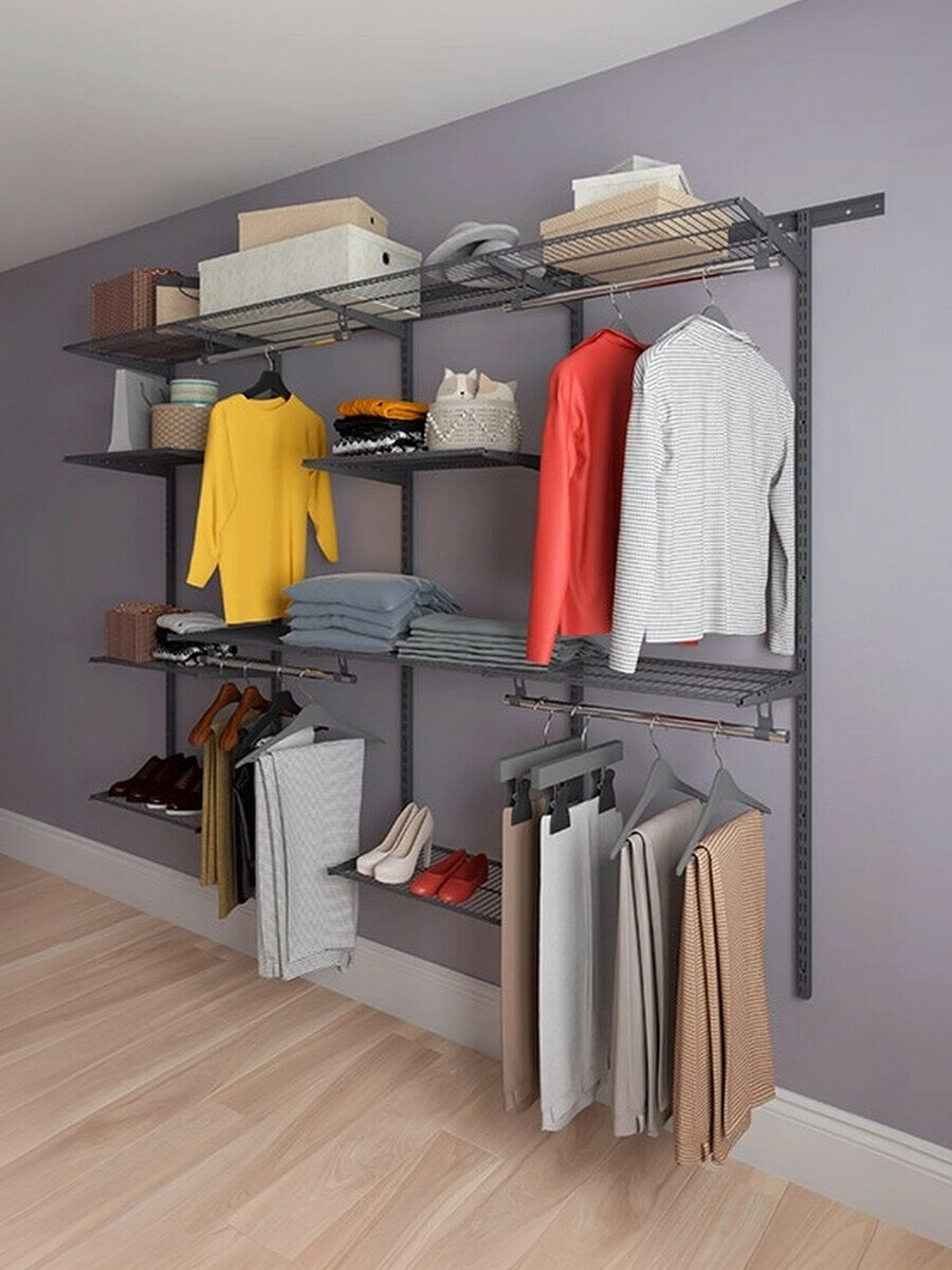 Гардеробная система универсальная Практик Max G240 в цвете графит гладкий полуматовый (RAL 7016) 2050x2550x450мм