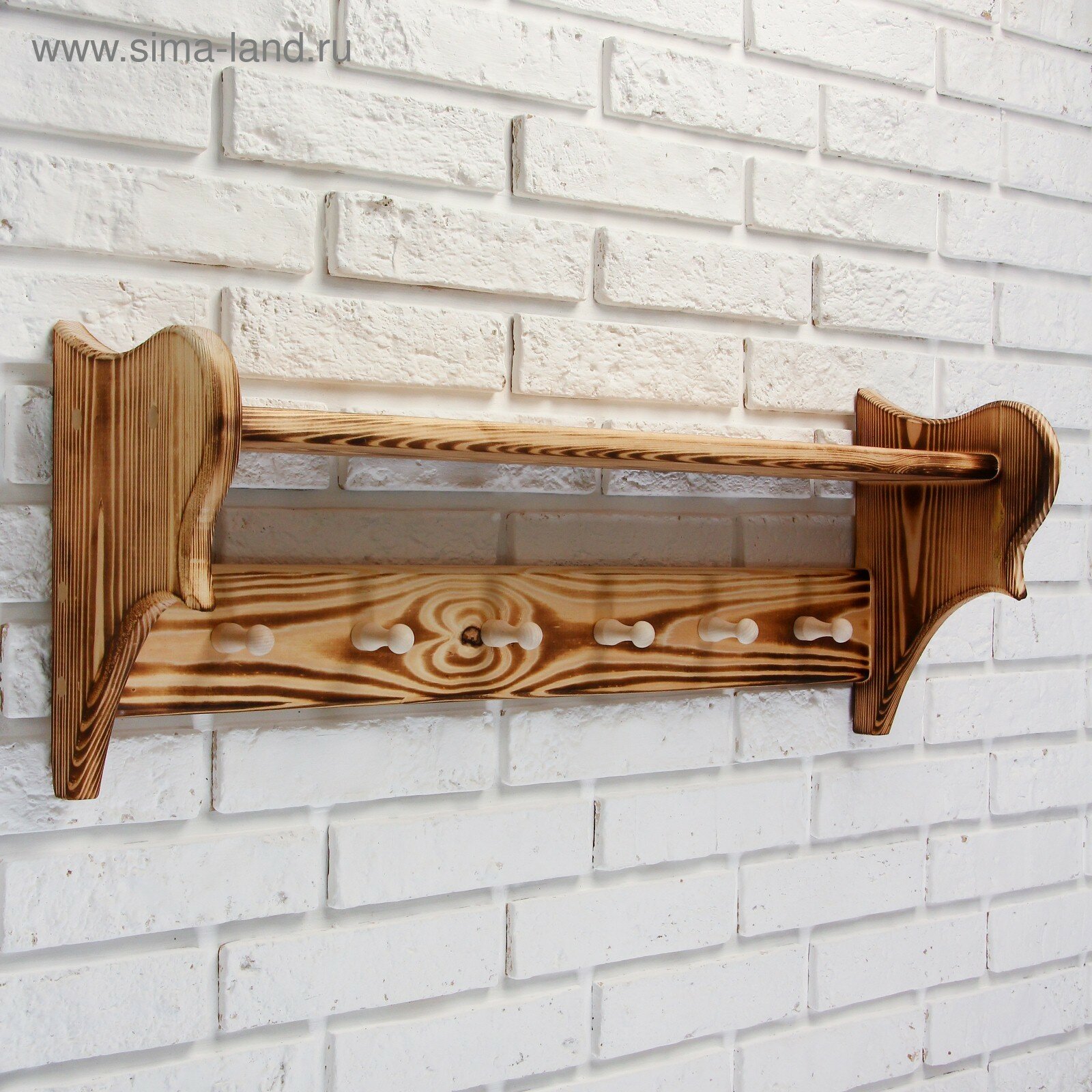 Полка вешалка большая, обожжённая, 6 крючков, 72×23×17 см — фото 1