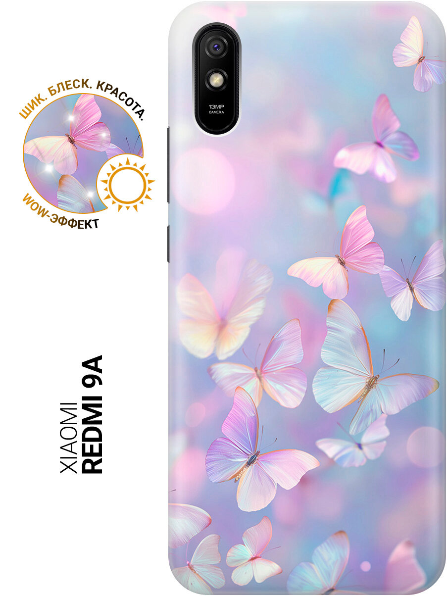 Силиконовый чехол на Xiaomi Redmi 9A с принтом "Магия сиреневых крыльев"
