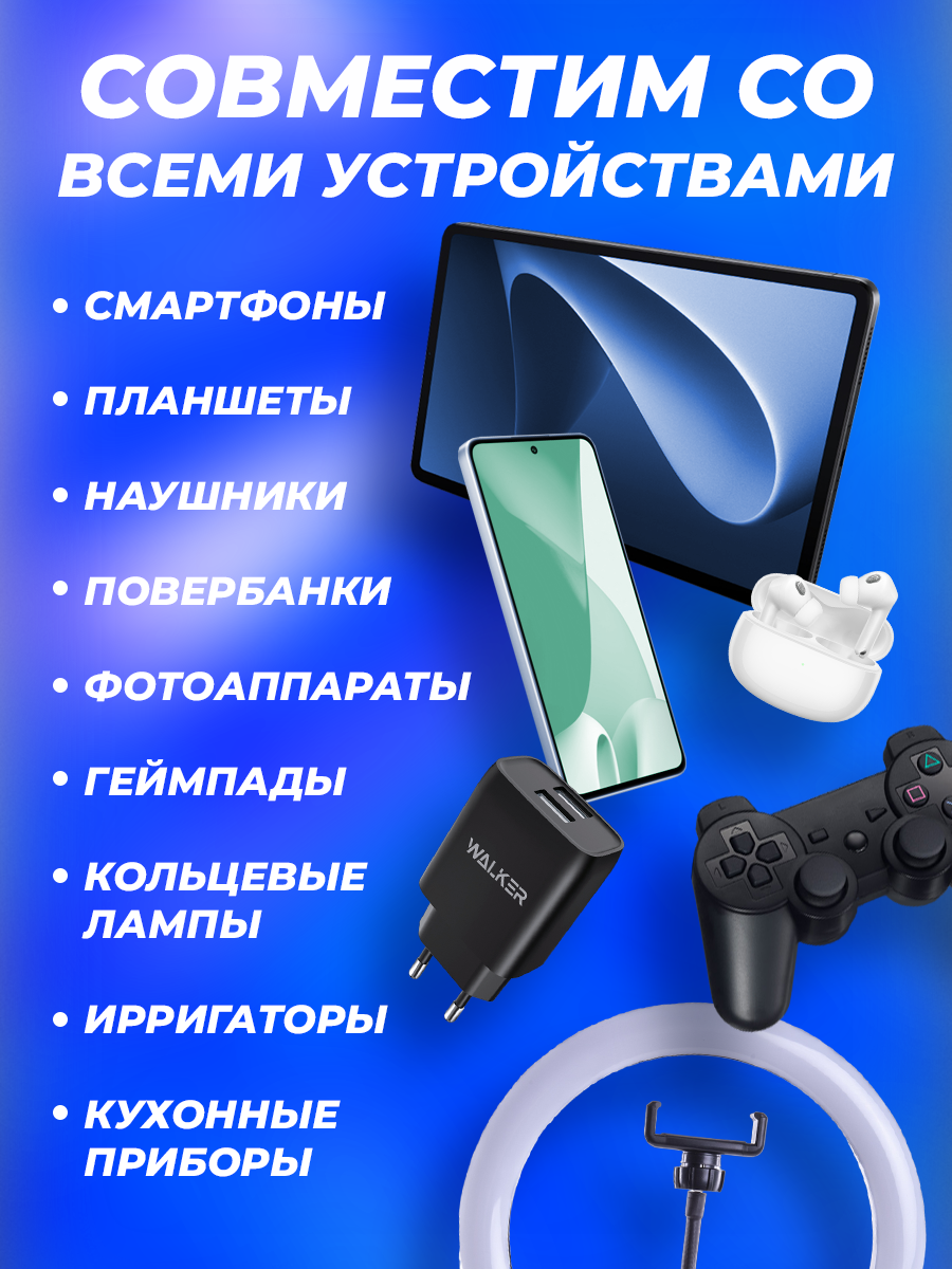 Зарядное устройство, черное, 10,5 Вт, 2,1 А, 2 USB // зарядка для айфона, адаптер питания, зарядка для телефона — фото 1