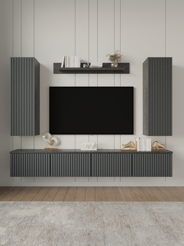 Изображение товара Модульная стенка ORBIS 3, современное исполнение, для гостиной, длина 220 см, Темный цемент/Графит