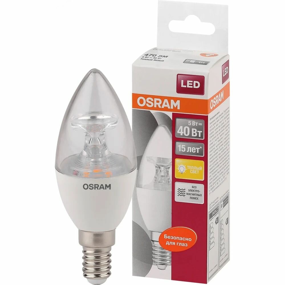 Светодиодная лампа OSRAM LED STAR B свеча 5Вт E14 470 Лм 2700 К теплый белый свет 4058075318120