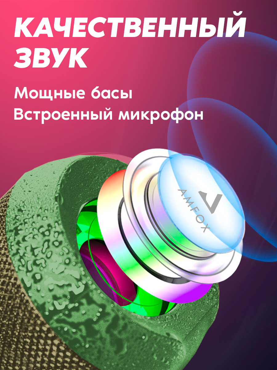 Влагозащитная портативная колонка bluetooth, AMFOX, ASP-777, 2 динамика по 5Вт, как jbl акустика с подсветкой, xiaomi, темно-зеленая — фото 1