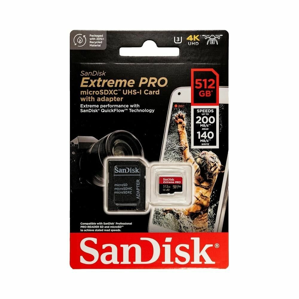 Карта памяти micro SDXC 512Gb Sandisk Extreme Pro UHS-I U3 V30 A2 + ADP (200/140 MB/s)