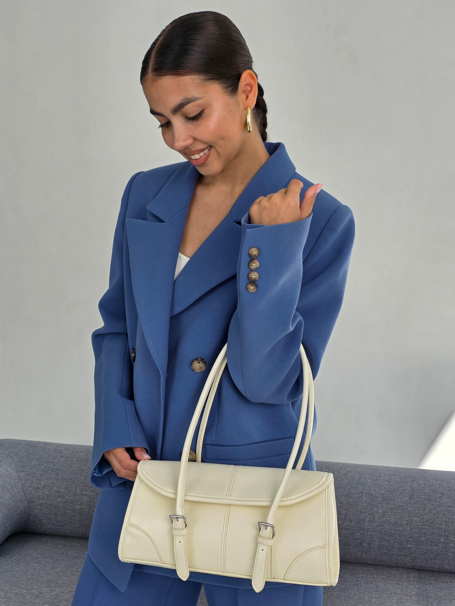 Сумка багет Evangelina May, фактура гладкая, белый — фото 1