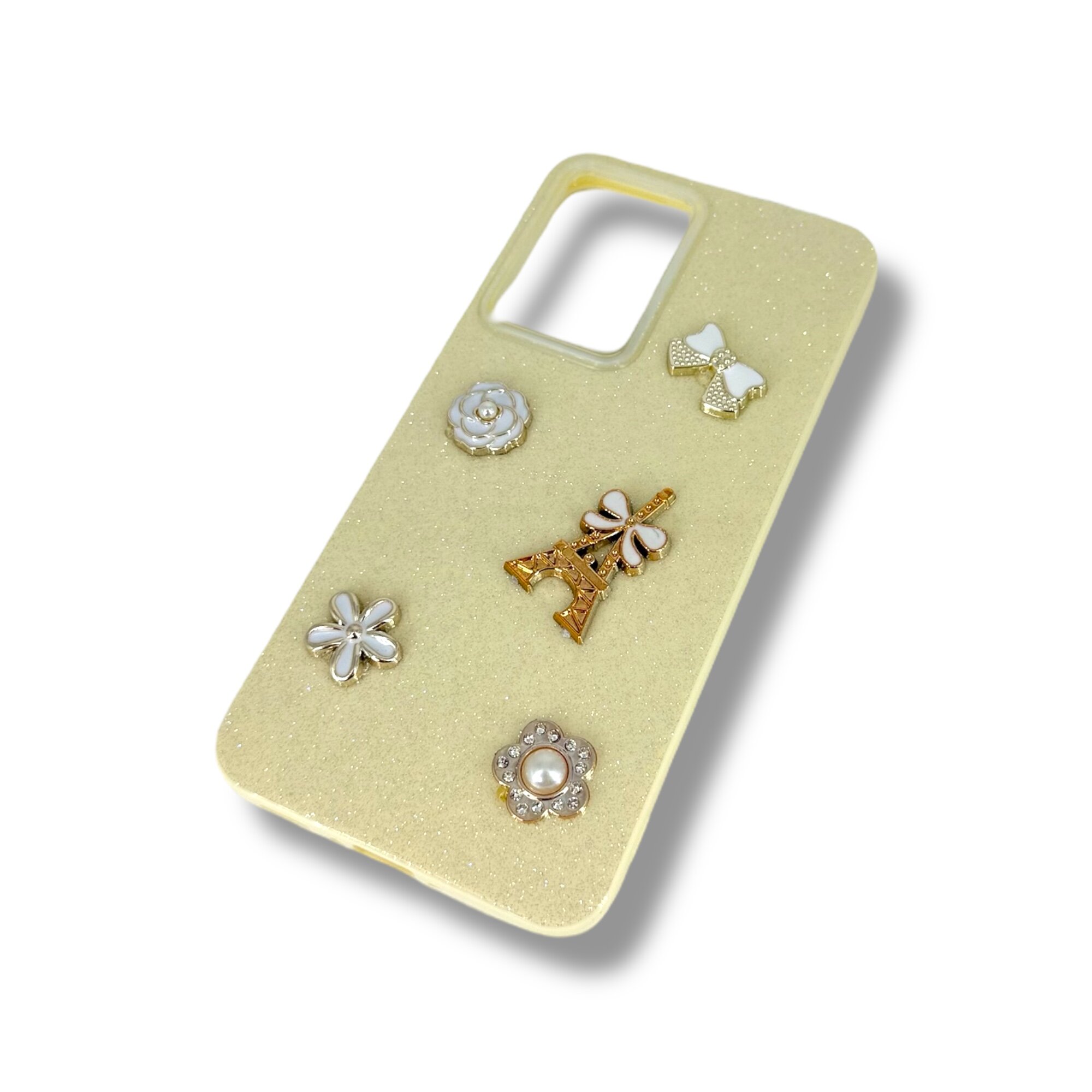 Чехол Paris Bloom для Xiaomi Redmi Note 14 4G, женский, с элементами Эйфелевой башни, блестящий, золотой — фото 1